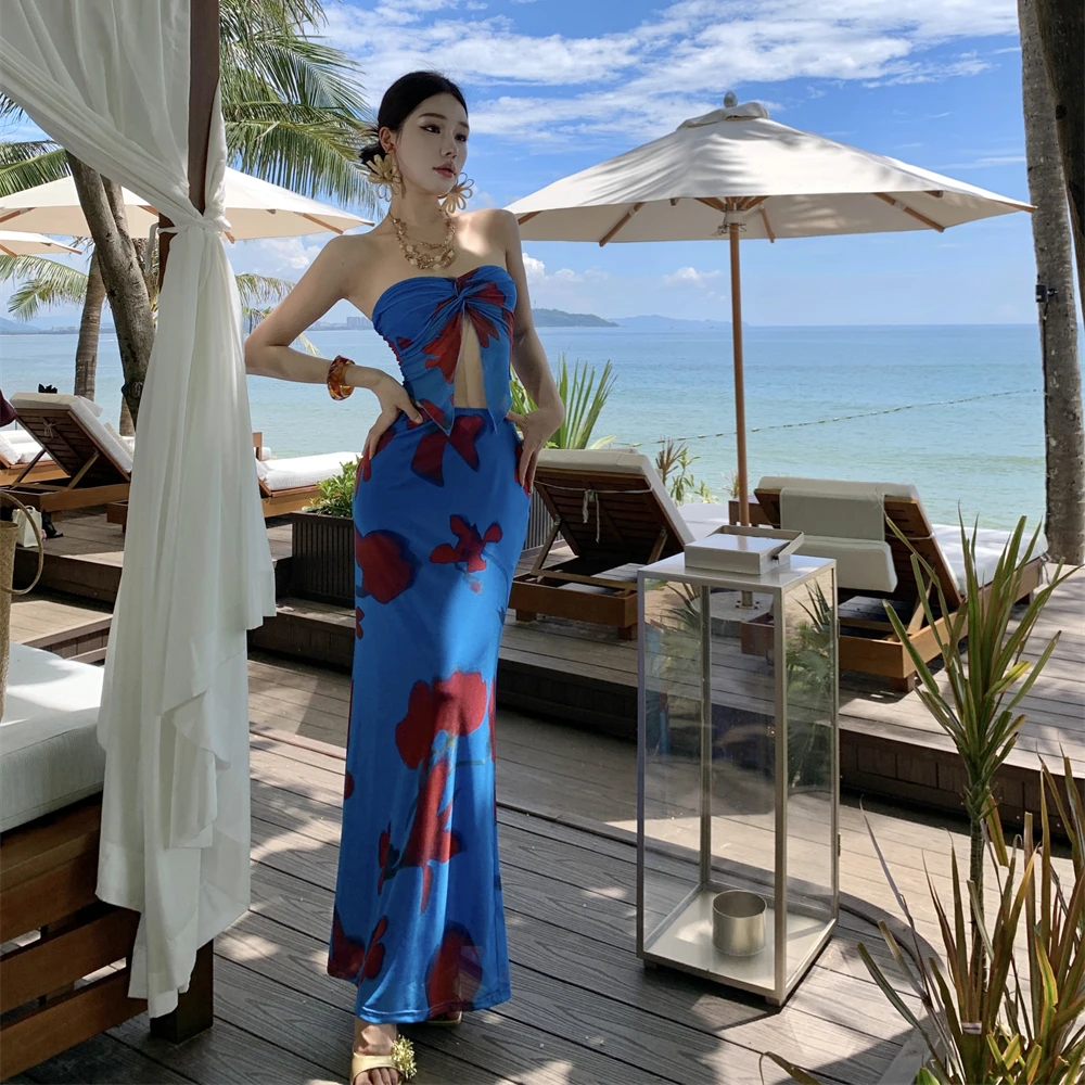 

Модный пикантный укороченный топ и жилет с художественным принтом, комплект женской юбки, ансамбль Sli Personali, костюм из двух предметов