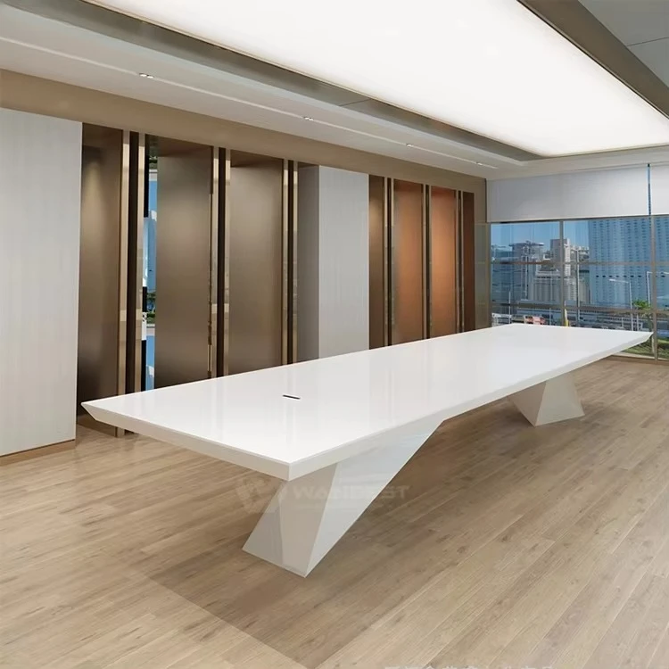 Marble  Meeting Room For 14 People Standard Conference Table Triangular Foot Furniture And Chairs