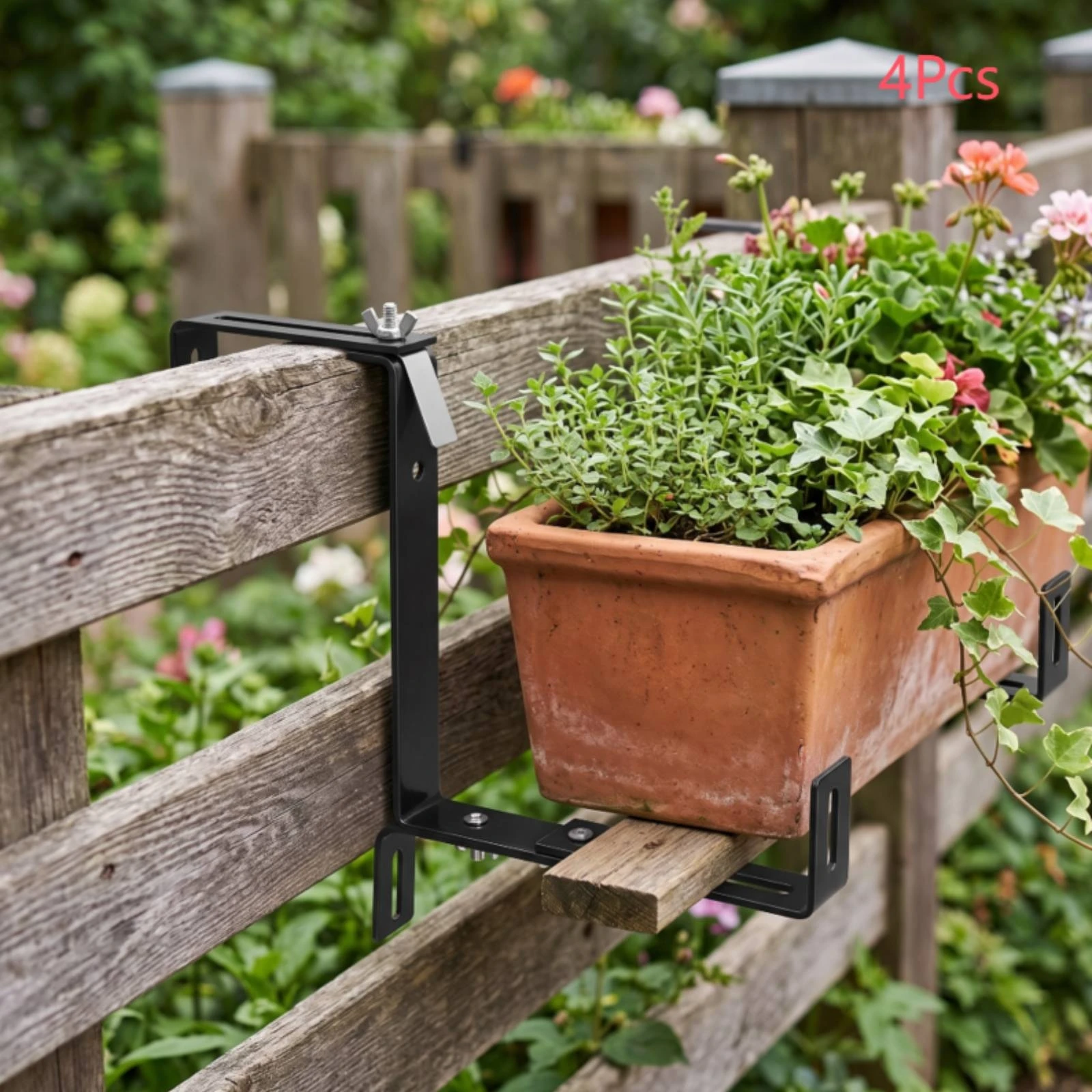 4 Pieces Railing Planter Bracket Easy to Install Planter Box Bracket Flower Box Holder Heavy-Duty Brackets Metal for Gardeners