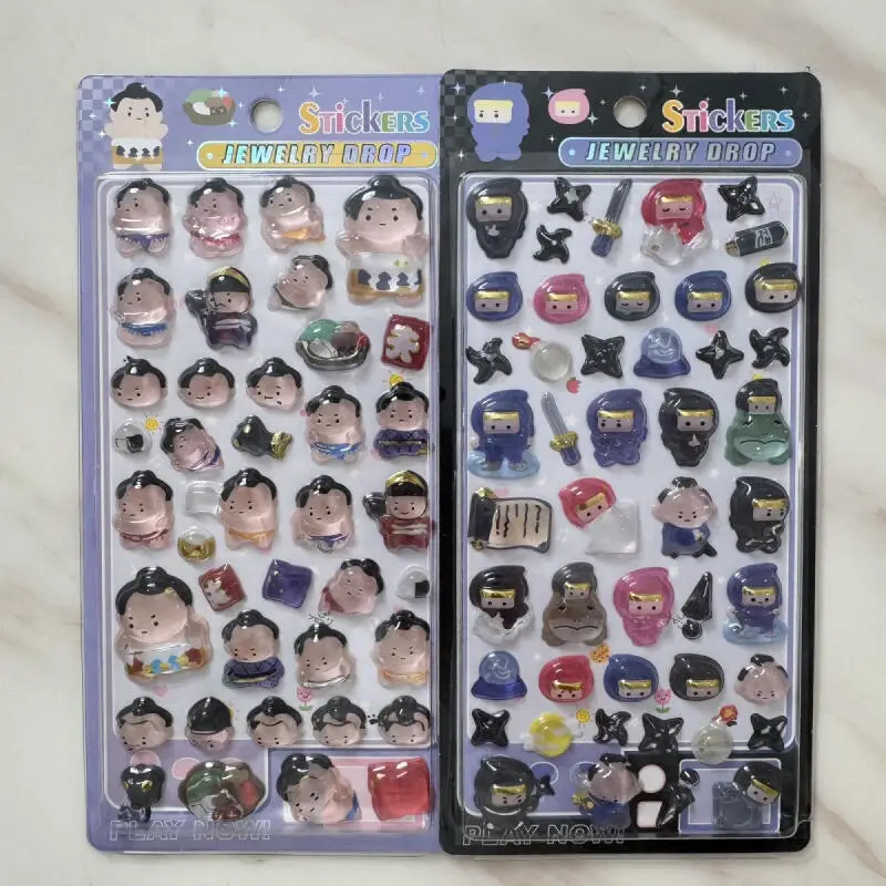 Pegatinas de cristal en relieve 3D de dibujos animados de sumo ninja japonés Kawaii, decoración creativa para funda de teléfono de niña, accesorios de regalo de cumpleaños