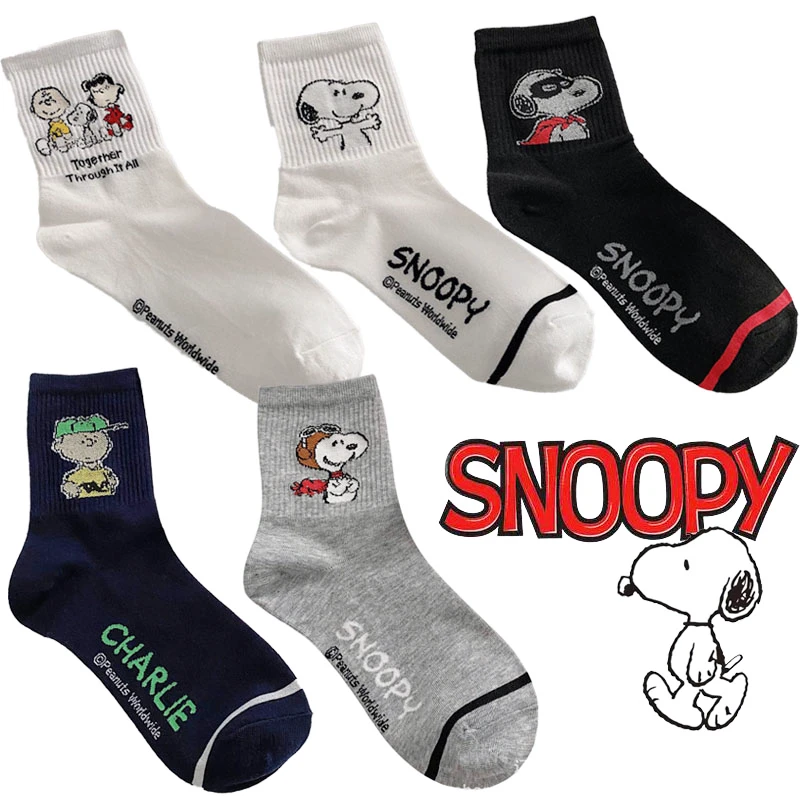 Snoopy Socks Cute Cartoon Mid Tube Cotton Women Sports Breathable Anime Fashion Students Casual Personalize Socks