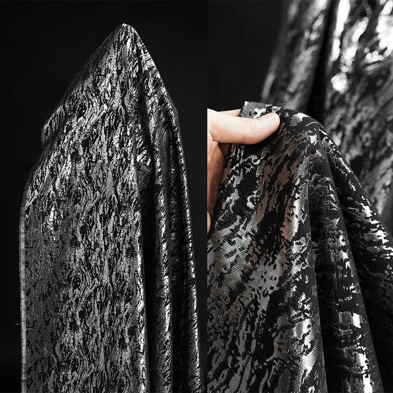 Black and silver double-sided plain jacquard fabric for Chinese-style Hanfu cheongsam haute couture suit windbreaker clothing