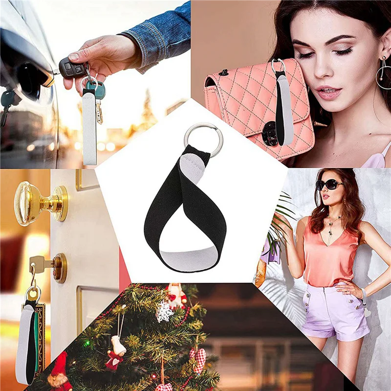 AS94-80 Pcs Sublimation Keychain Blanks Neoprene Wristlet Keychain DIY Keychain Wrist Lanyard Keychain Holder Blank Keychain