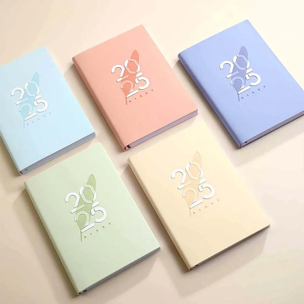 365 日 2025 プランナーノートブックデイリープランナーリマインダースケジュールジャーナル A5 プランナーメモ帳書き込み PU 2025 英語アジェンダブック