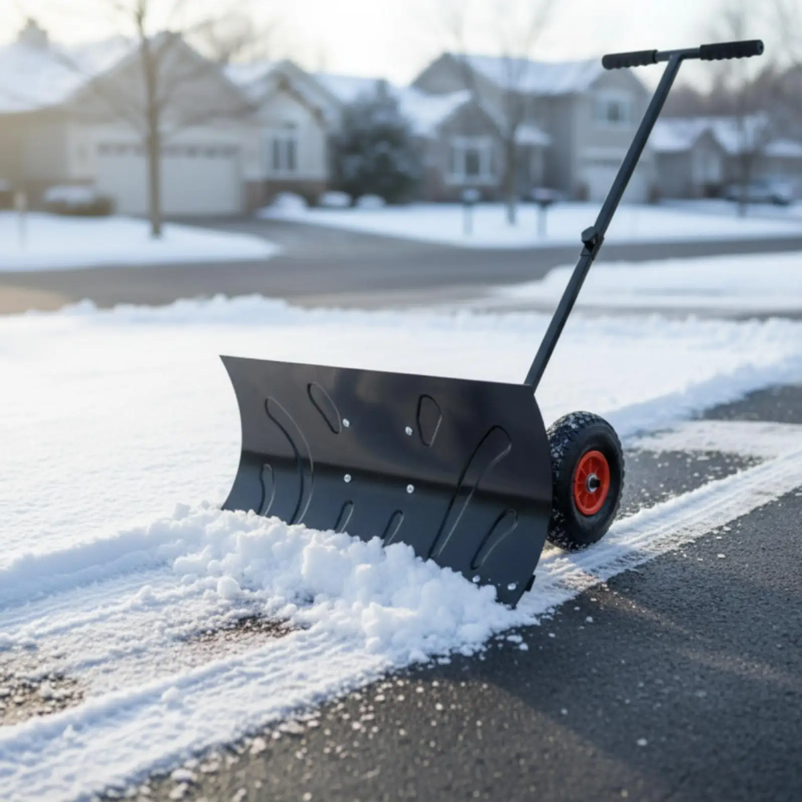 Push Snow Plow with Wheels for Yard and Path Cleaning Ergonomic Rolling Shovel for Effortless Snow Moving