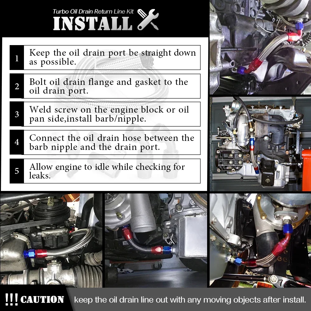 BAOLUN 터보차저 오일 배출 리턴 라인 10AN 26″T3 T4 T70 T66 스테인레스 스틸 편조 터빈용
