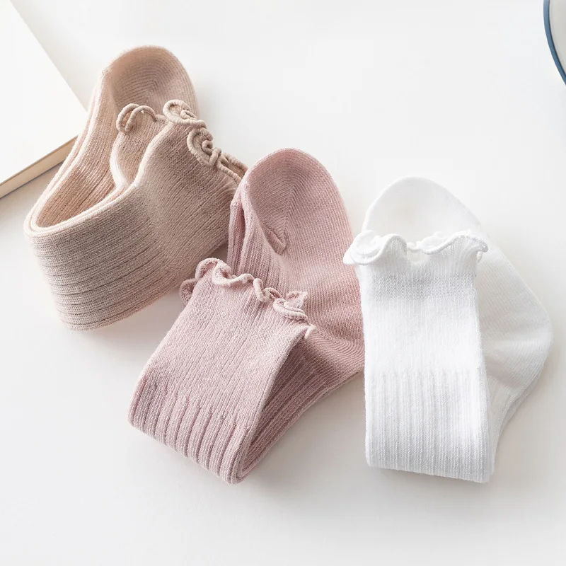 Spring Baby Girls Socks Kids Knee High Frilly Solid Cotton Long Socks Infant Newborn Summer Children Ruffle Cute Socks