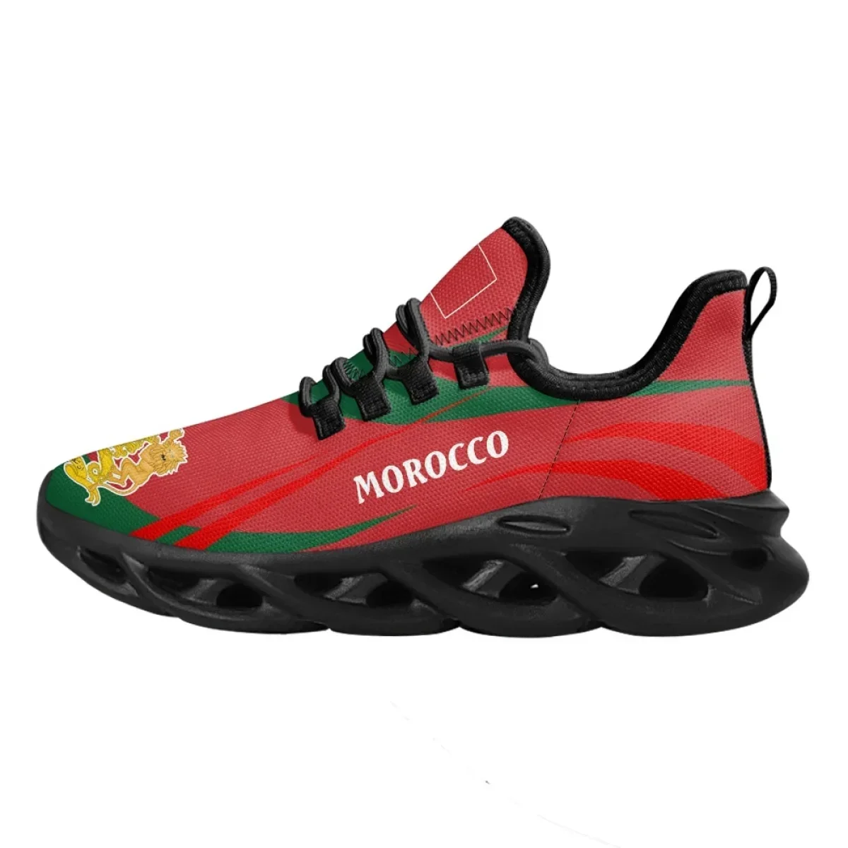 Zapatillas de correr con bandera de Marruecos, calzado de baloncesto duradero, absorción de impacto, para conducción, primavera y verano, 2024