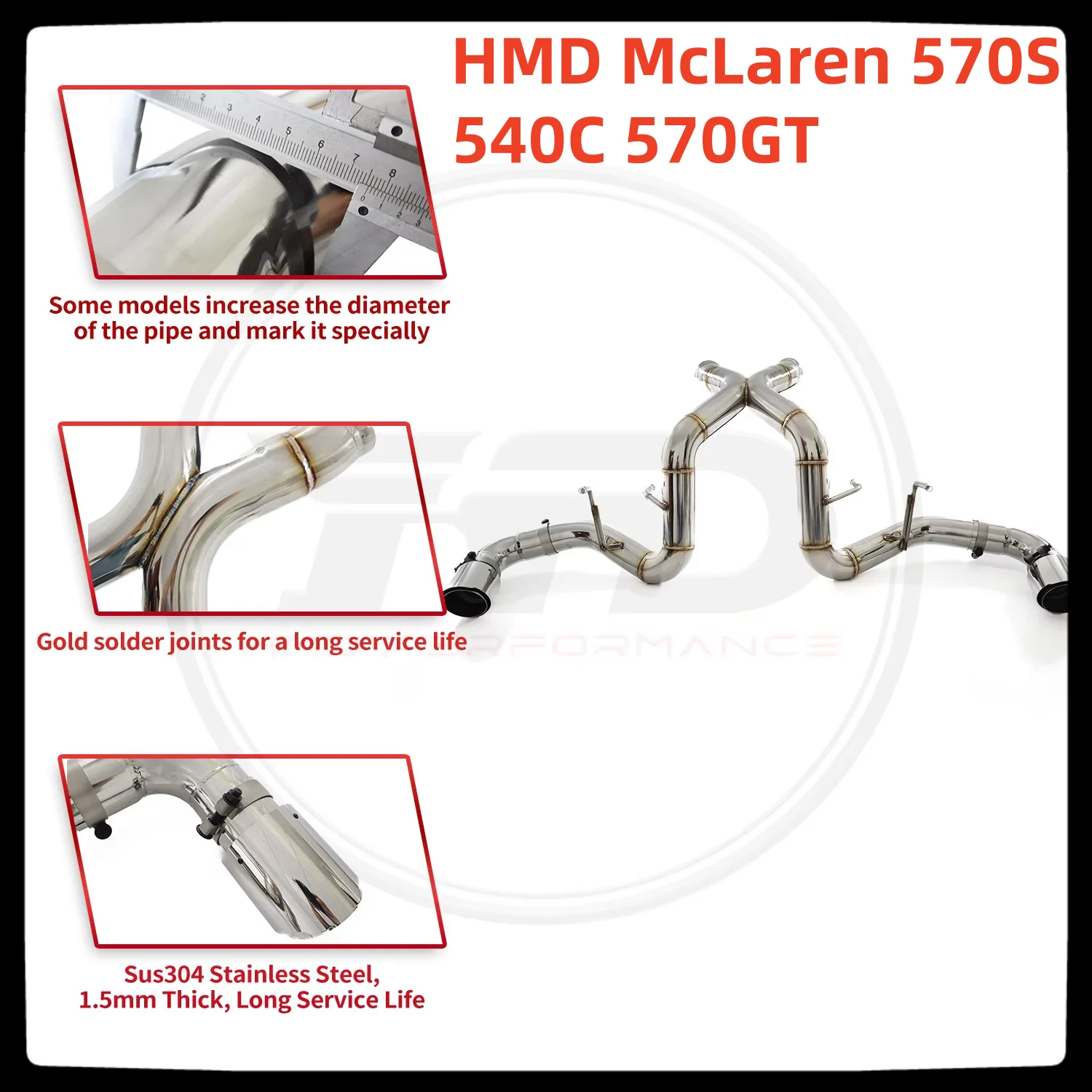 HMD Hot sale items Stainless Steel Exhaust System Performance Catback for McLaren 570S 540C 570GT Without Valves with heat shiel