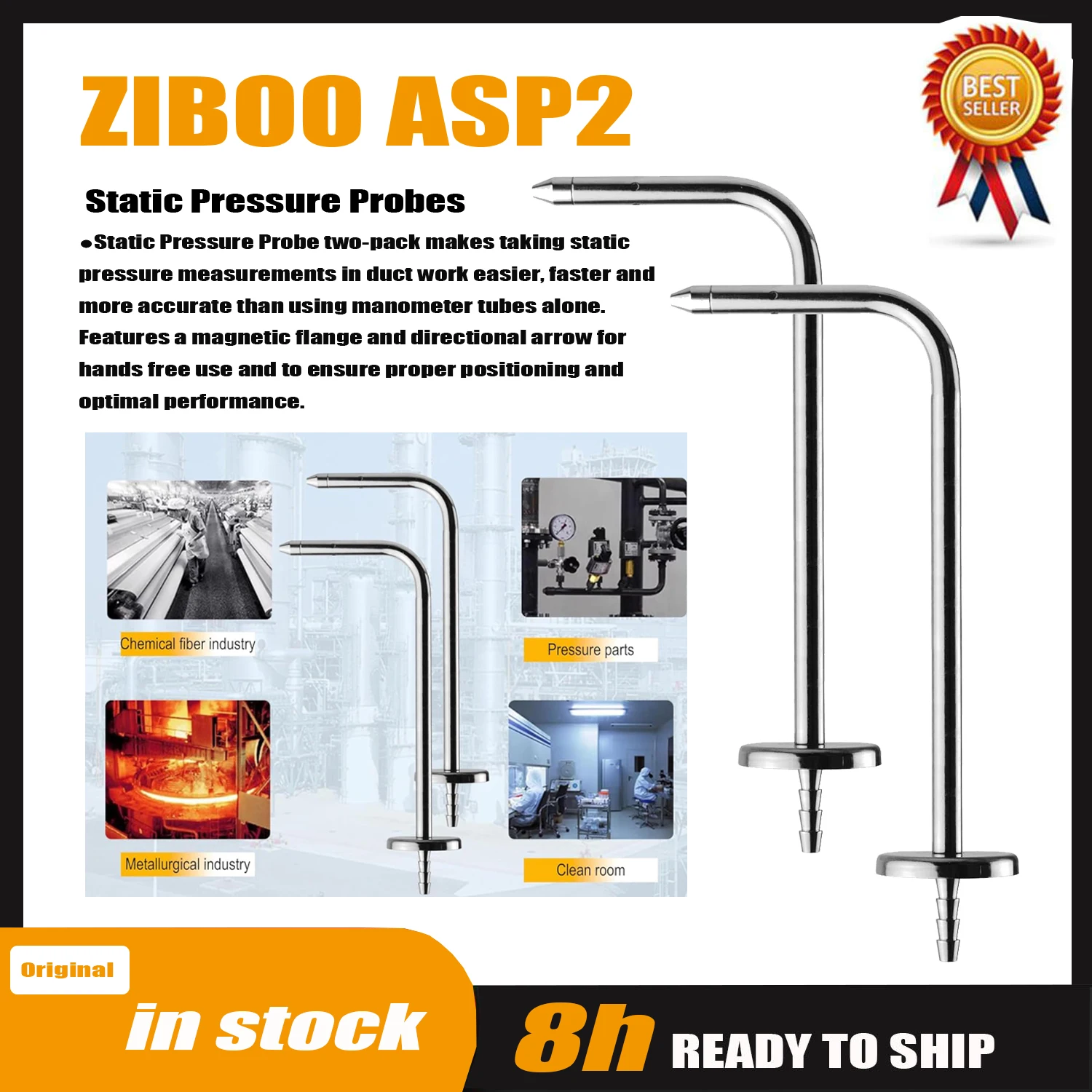 ZIBOO ASP1 ASP2 Static Pressure Probes;ZIBOO JL3MN Manometer Probe Kit.ZIBOO RMA316 Manometer Tube Adapter, 3/16