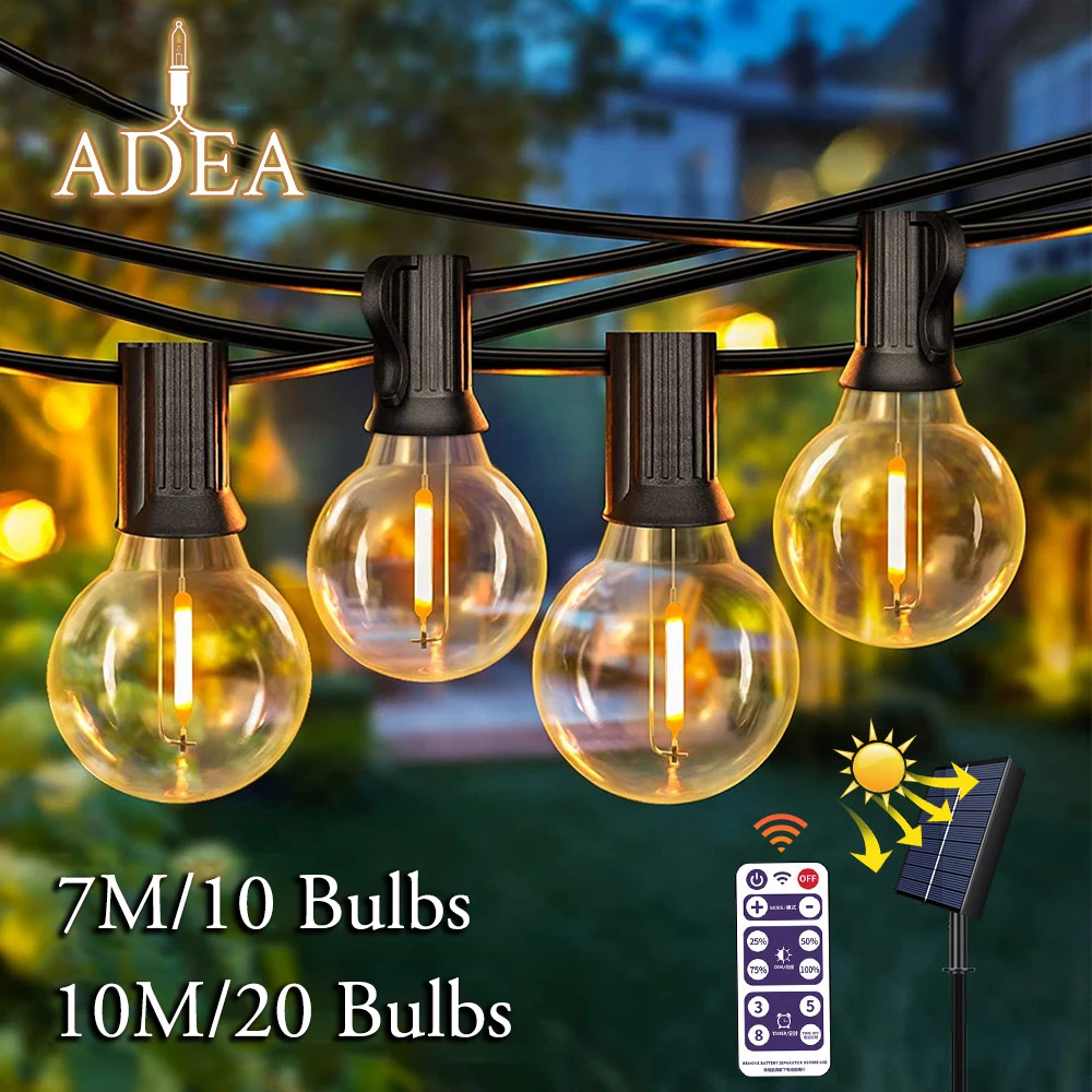 

Solar String Lights Outdoor G40 Patio Lights USB Recharger 8Light Mode Shatterproof Bulbs Weatherproof Hanging Light