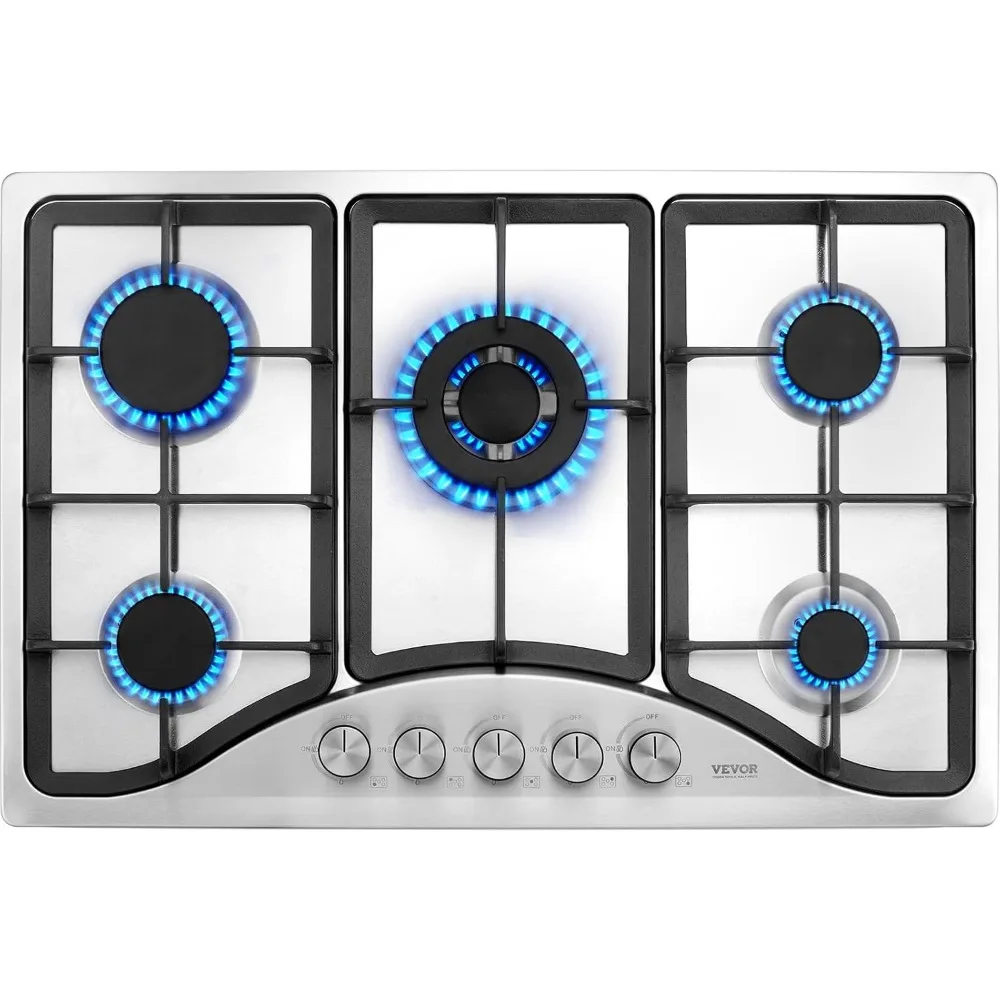 

VEVOR 30 inch 5 Burners Cooktop Max 12250BTU Built-in Stainless Steel Stove Top LPG/NG Convertible Dual Fuel Natural Gas Hob wit