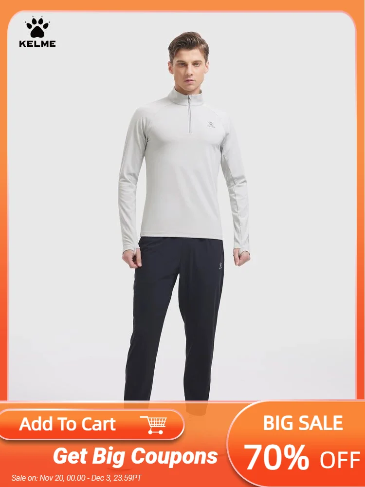 

Kelme Men's Sports Half Zipper Tight Set Outdoor Fitness Running Training Pants Football Windproof Warm Jacket Set