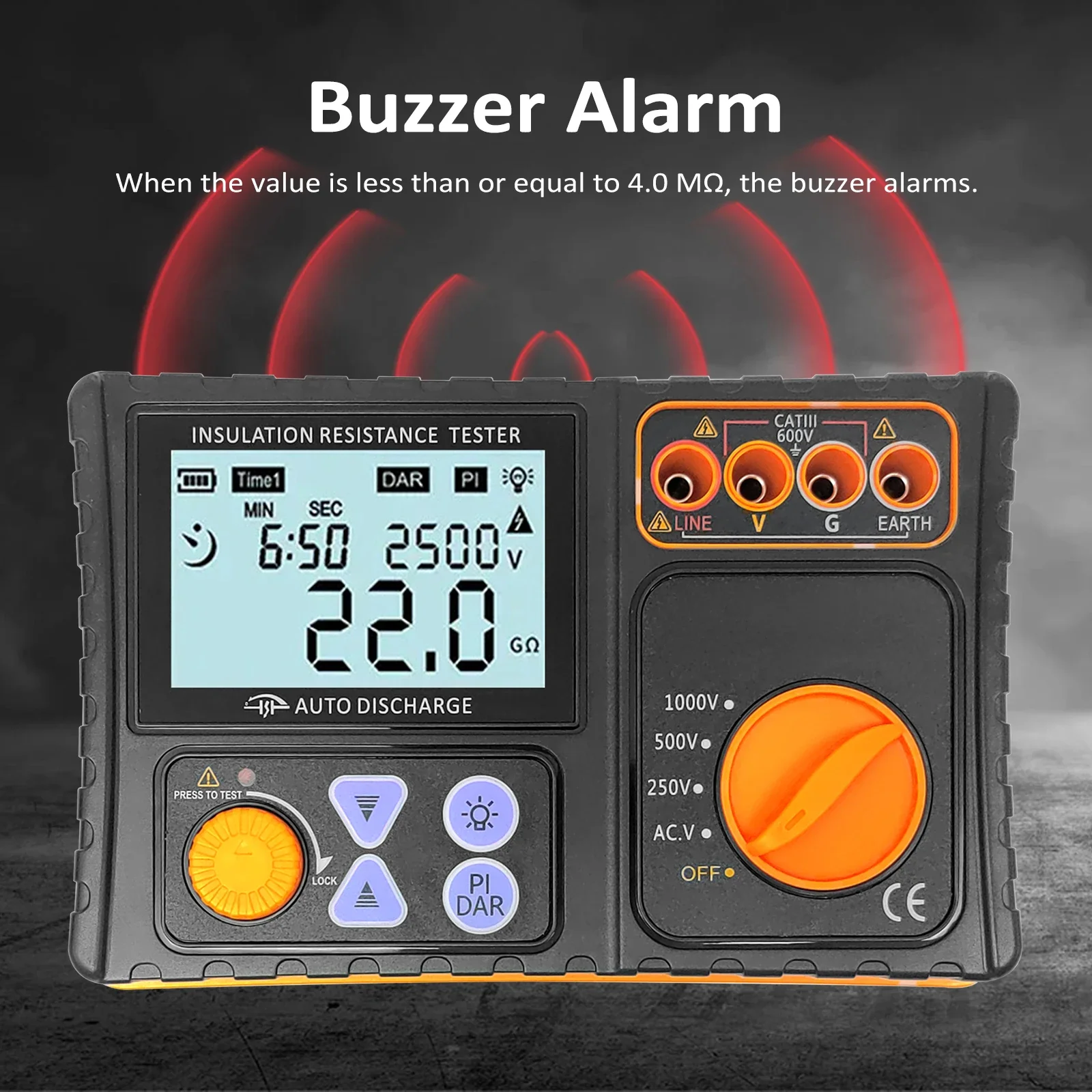250V/500V/1000V Megohmmeter LCD Display Insulation Resistance Meter Digital Insulation Resistance Tester with Buzzer Alarm