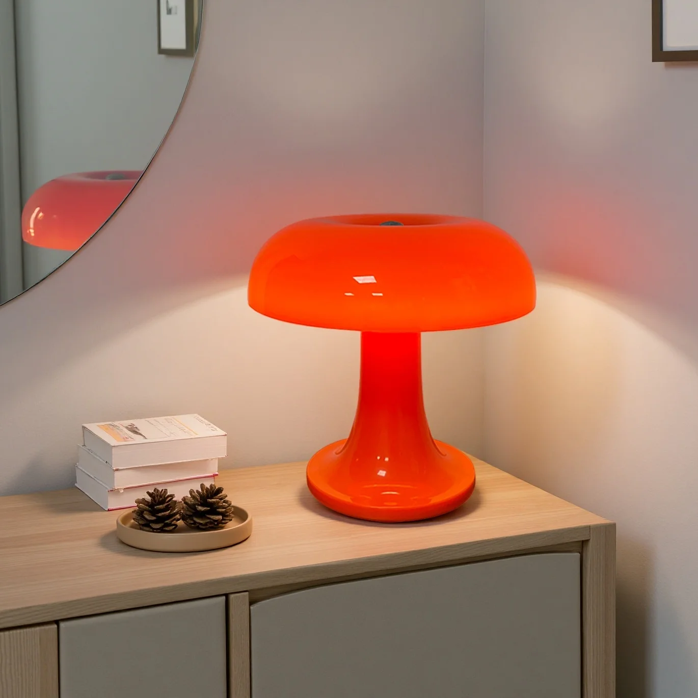 โคมไฟตั้งโต๊ะรูปเห็ด, ไฟ LED ปรับความสว่างได้ 3 สี ควบคุมด้วยระบบสัมผัส, โคมไฟข้างเตียงแบบชาร์จไฟไร้สาย ถนอมสายตา