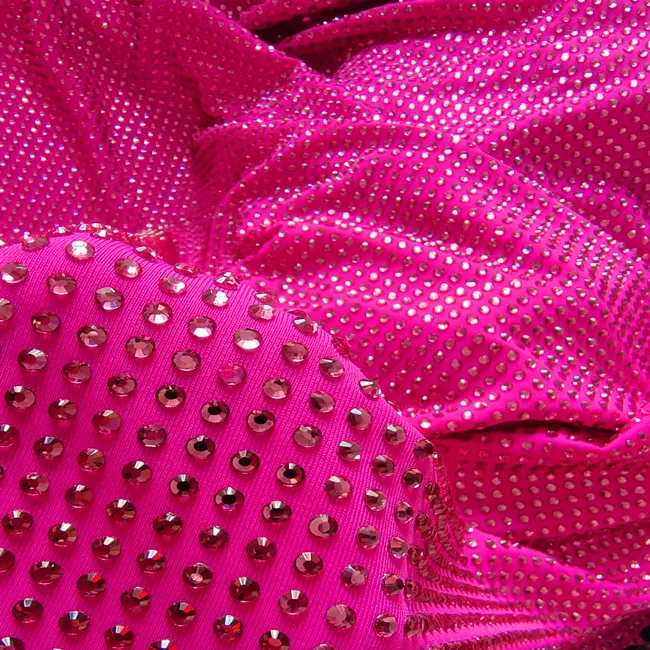 

Wholesale Textile Fabrics Rose Fushia SS10 Soft Stretch Rhinestone Fabric Diy Crystal Flatback Accessories for Dress
