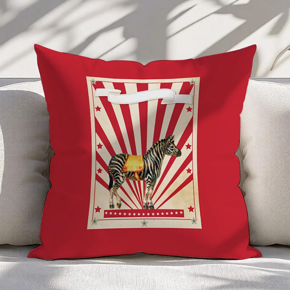 Vintage Circus Zebra Pillow Cover 16x16 18x18 20x20 Inch Polyester Zipper Machine Washable Retro Decor