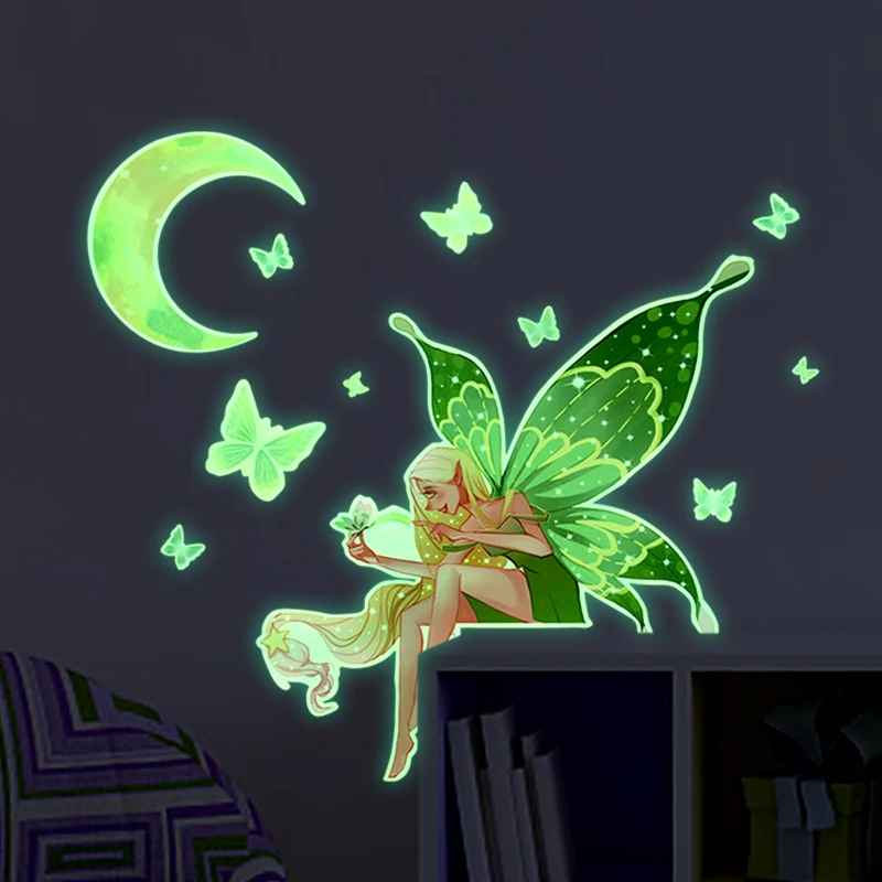 Luminous Mermaid Wall Stickers Kids Room Switch Decoration Glow In The Dark Fairy Butterfly Decal Home Decor Wall Decal