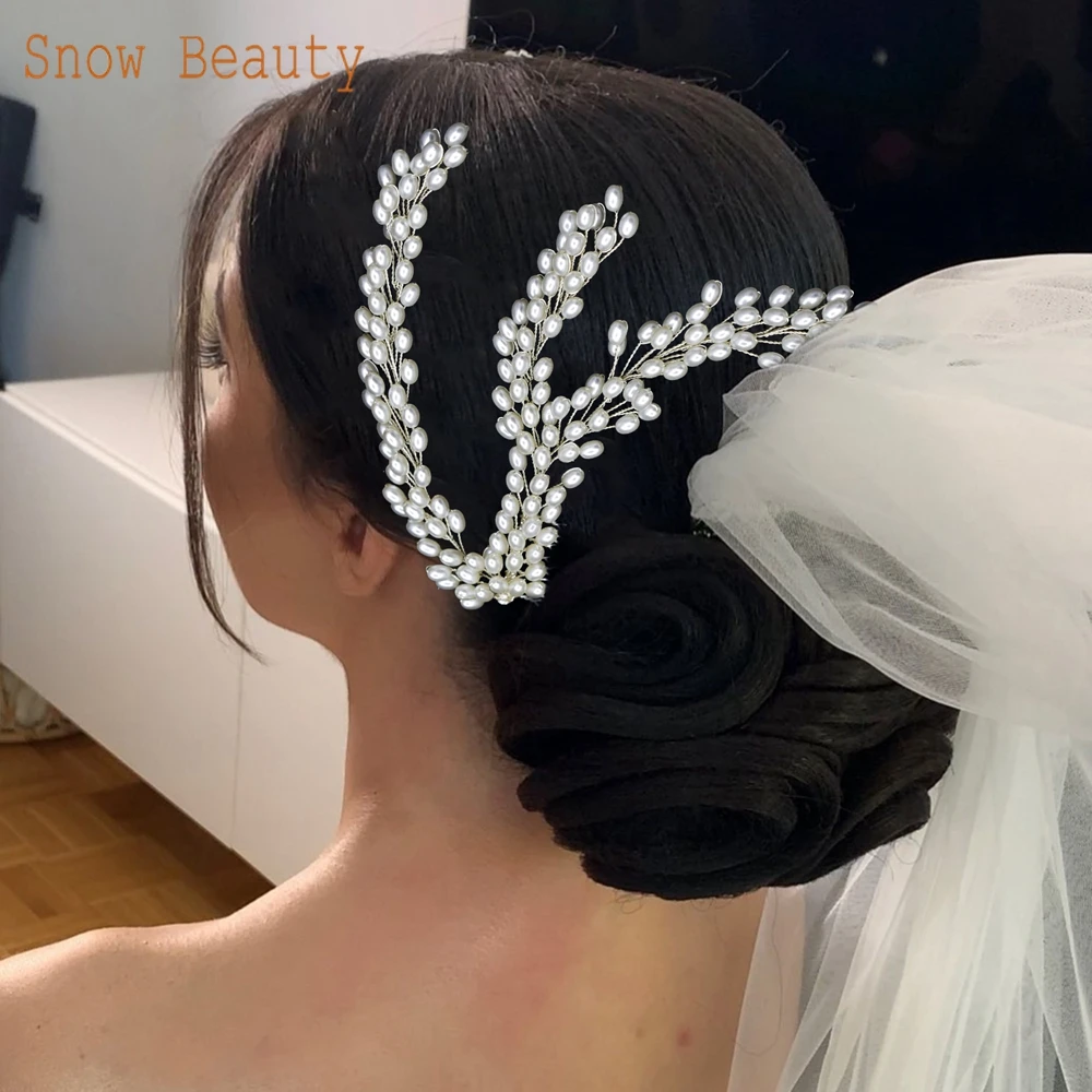 

A465 Women Pearl Hair Combs Silver Wedding Hair Combs Bride Hair Ornaments Jewelry Headpiece for Women Bridal Tiara