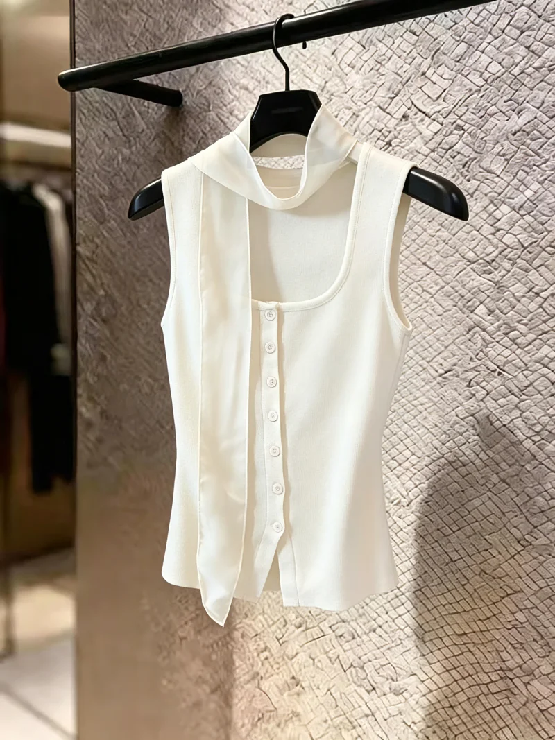 

Summer New Style Women's Knitted Vest Sleeveless Square Collar Self-Kept Model Pure Desire Fashion Outerwear Top