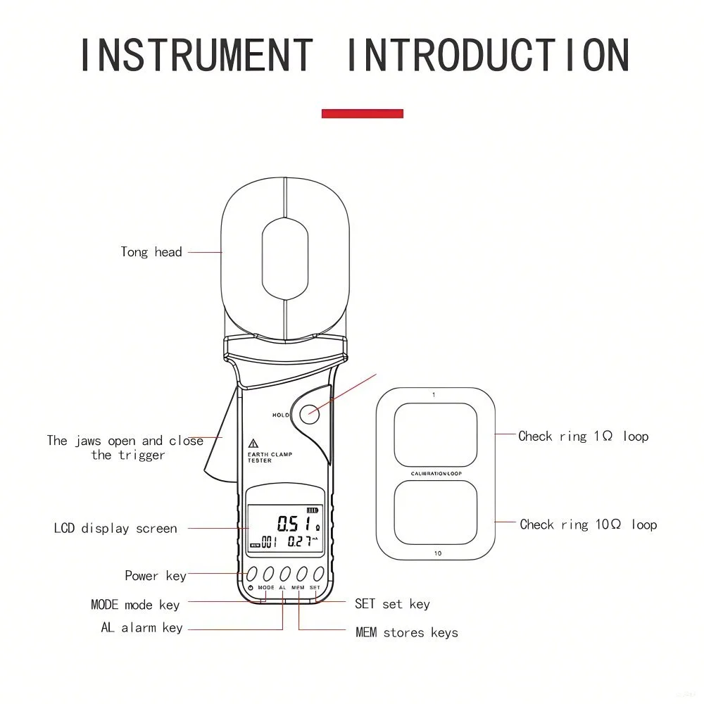 ES3020 ES3020B ES3020E Grounding Resistance Clamp Meter 500Ω/1200Ω/1500Ω AC Voltage Leakage Current Tester USB Technology