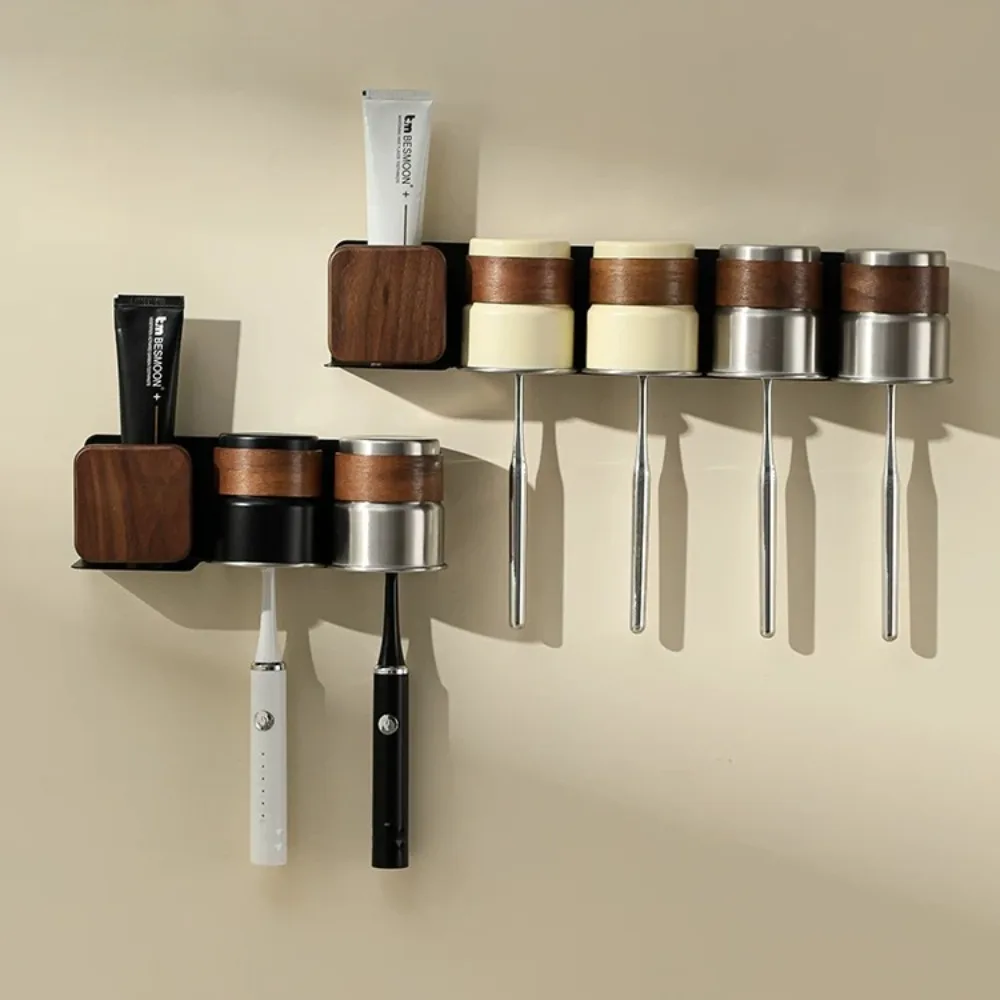 

Walnut Electric Toothbrush Shelf Bathroom Toothpaste Mouthwash Cup Storage Hanger Wall Mounted Shelf No Punching