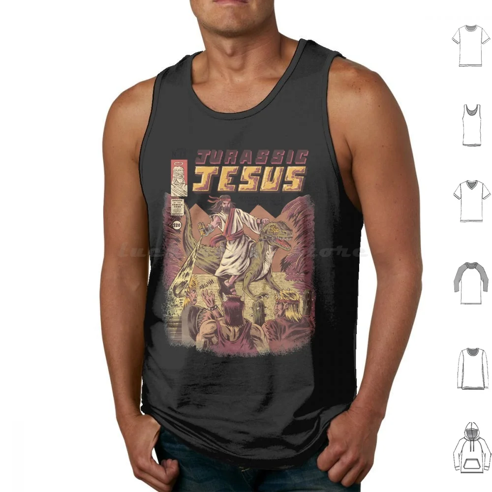 Jesus Tank Tops Vest Sleeveless Jesus Dinosaur Funny Dino T Rex Dinosaurs Christ Velociraptor Religion