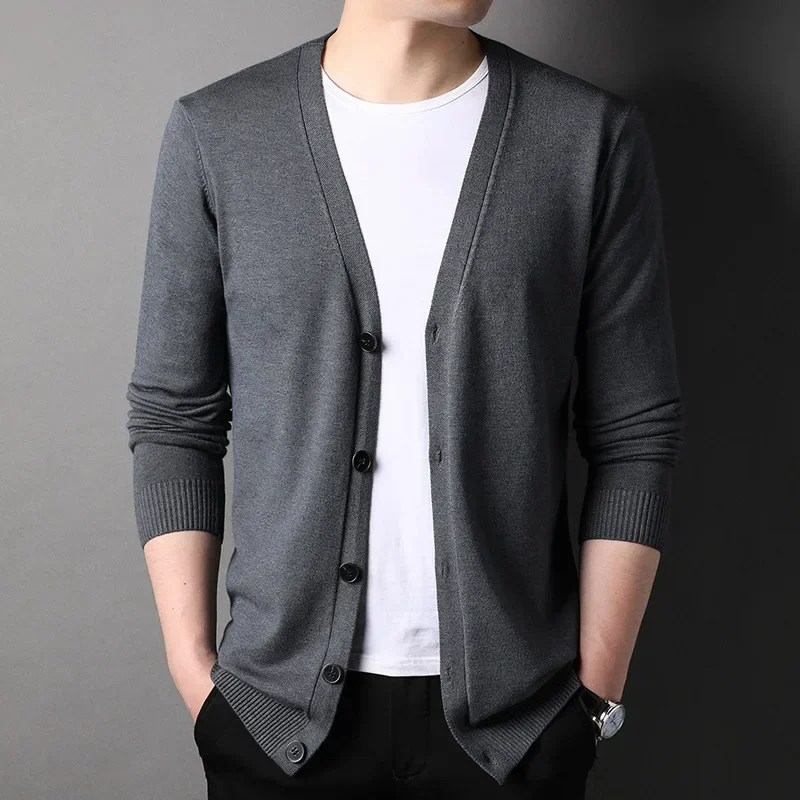 Spring and Autumn Knitted Cardigan Men's Clothing, Korean Style Fashionable Single-breasted, Slim Fit V-neck Sweater Coat