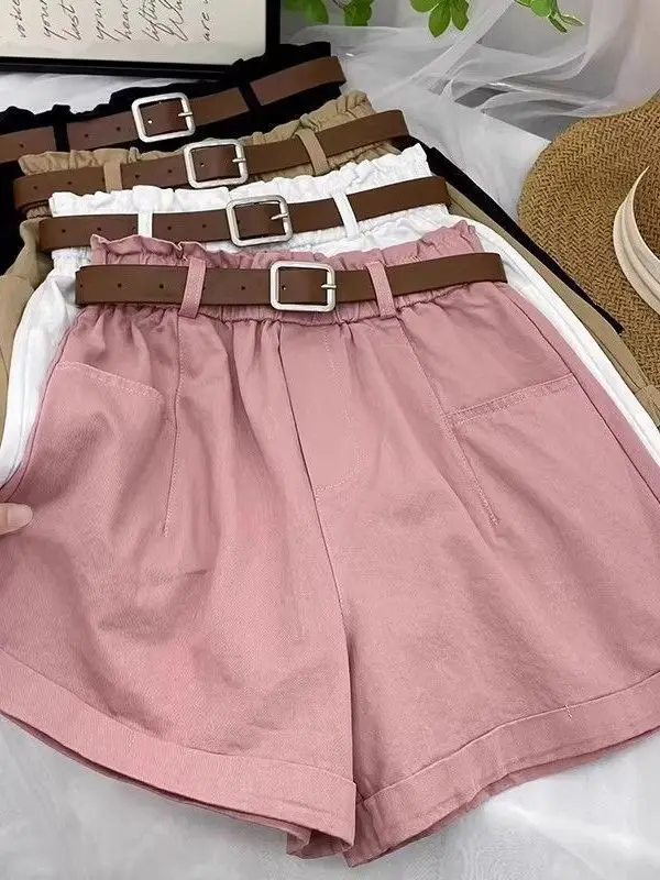 

High Waist Wide Leg Short Pants Women's Summer New Korean Style Casual Loose Elastic Waist Outdoor Wear Casual Workwear