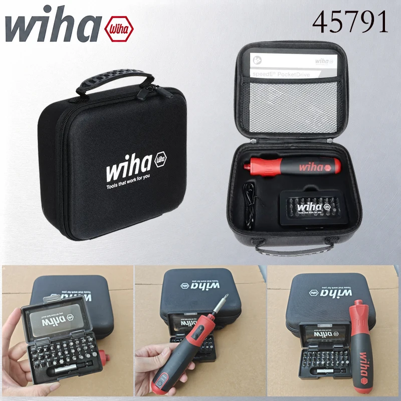 Wiha 45791 speedE PocketDrive Rechargeable Electric Screwdriver Set Multi Bits LED Light Portable Storage Case