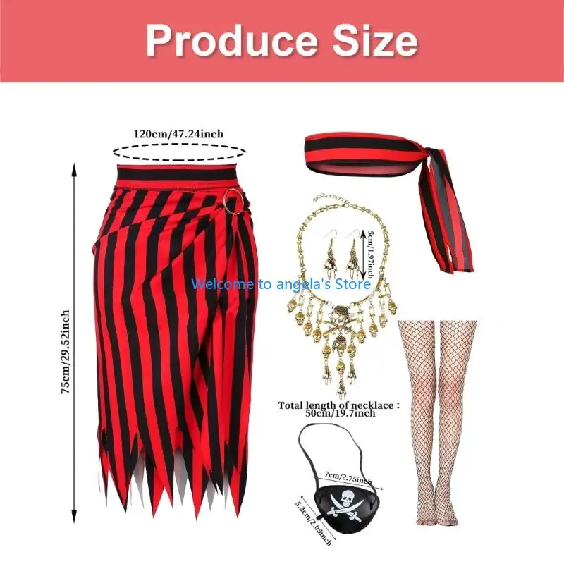 X4YC Disfraz Pirata para Mujer, Vestido, pañuelo, Collar, Parches para los Ojos para Mujer