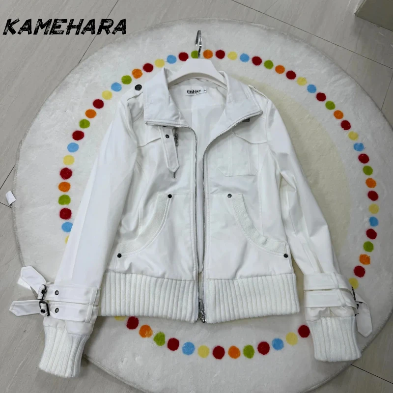 سترة دراجة نارية ذات ياقة واقفة من American Retro Trend، تصميم فريد من نوعه للنساء، سترة ملابس العمل #5