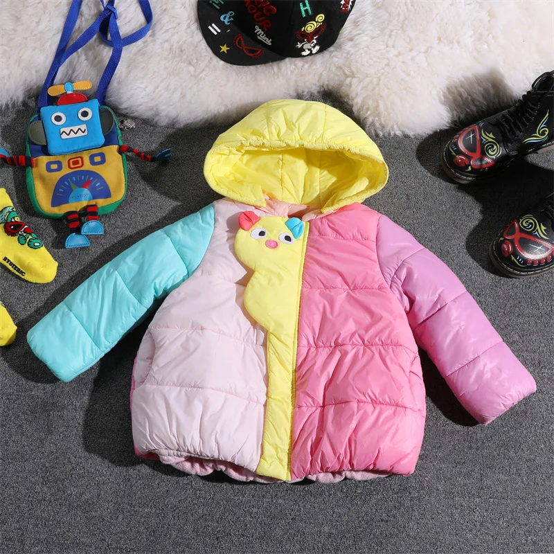 

2024 Children's Autumn and Winter Trendy Brand Children's Clothing Little Yellow Duck Color-blocked Girls' Cotton Cotton Clothes