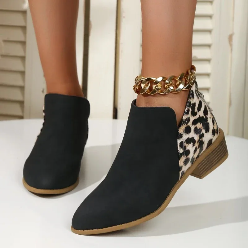 Spring and Autumn Season Fashion Women Retro Women Ankle Boots Leisure Leopard Ankle Boots Comfortable Ladies Boots