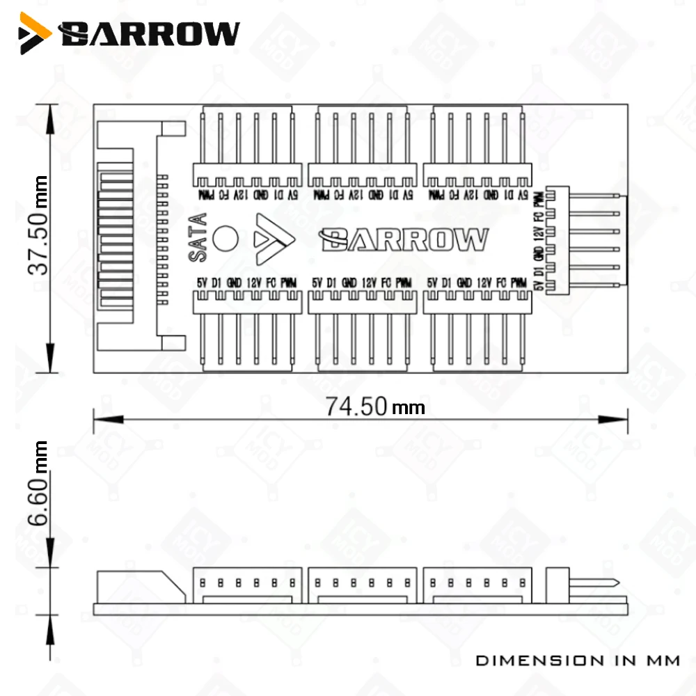 Barrow ตัวควบคุมพัดลม7พอร์ต DK401-7ฮับฟังก์ชั่นเต็มรูปแบบ RGB PC ระบายความร้อนด้วยน้ำอุปกรณ์เสริมฮับสาย3pin SATA 5V