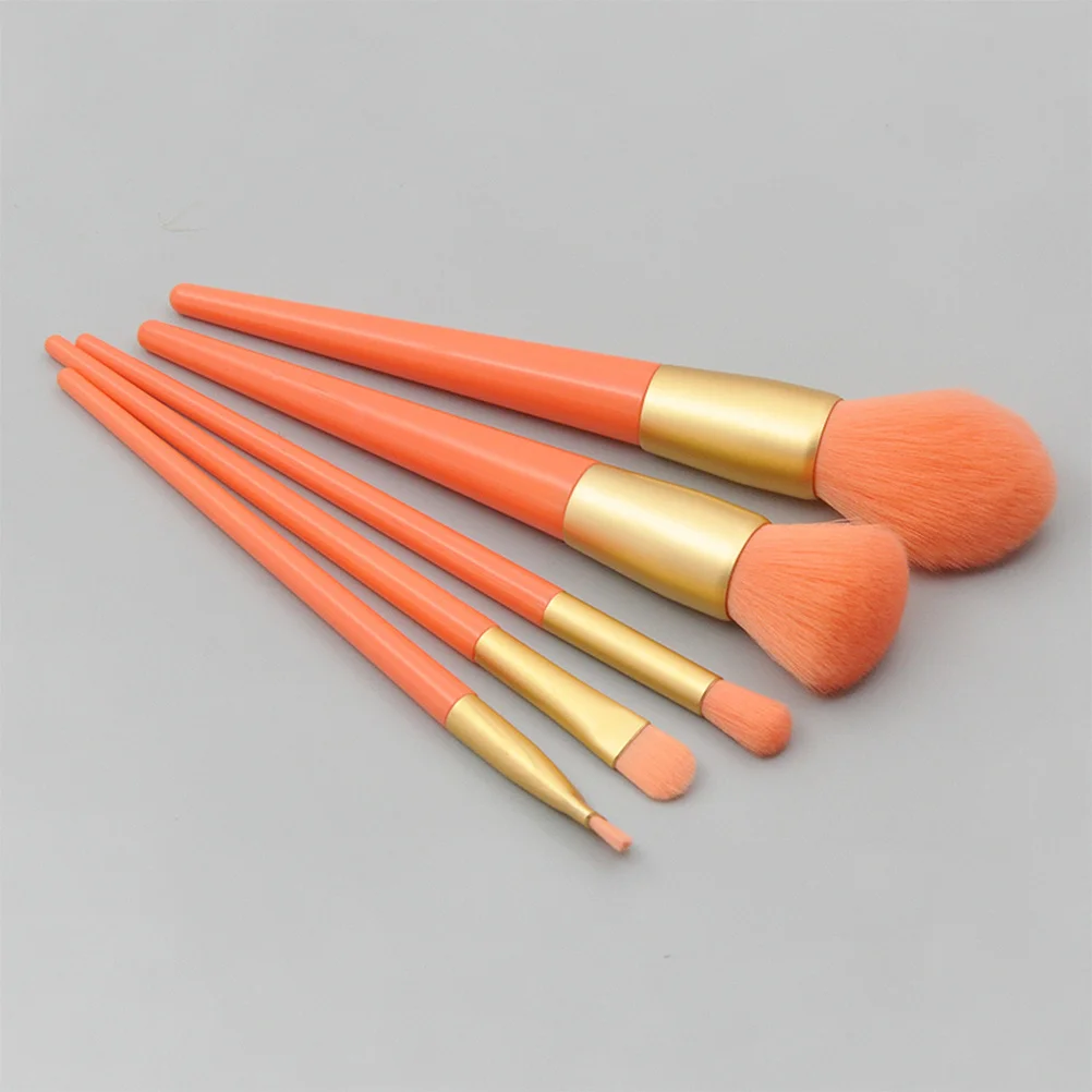 مجموعة فرش مكياج مكونة من 5 قطع، مجموعة برتقالية احترافية، أدوات كريم الأساس وأحمر الخدود المحمولة، شعيرات رايون كثيفة للغاية قابلة لإعادة الاستخدام