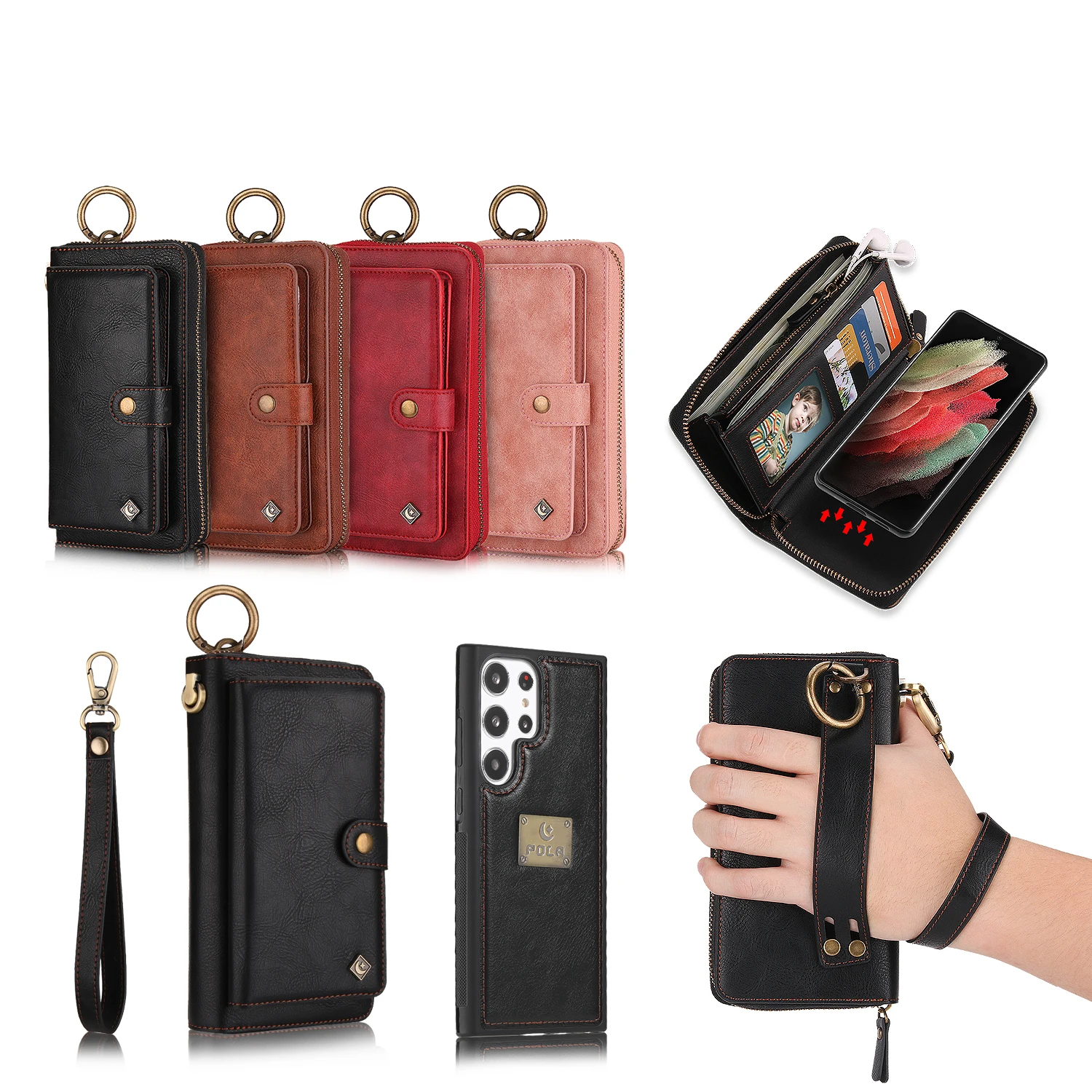 Multifunction Wallet Case For Samsung Galaxy Note20 S20 S21 Plus S22 Ultra S23 Zipper Business Leather Magnetic Split Cover