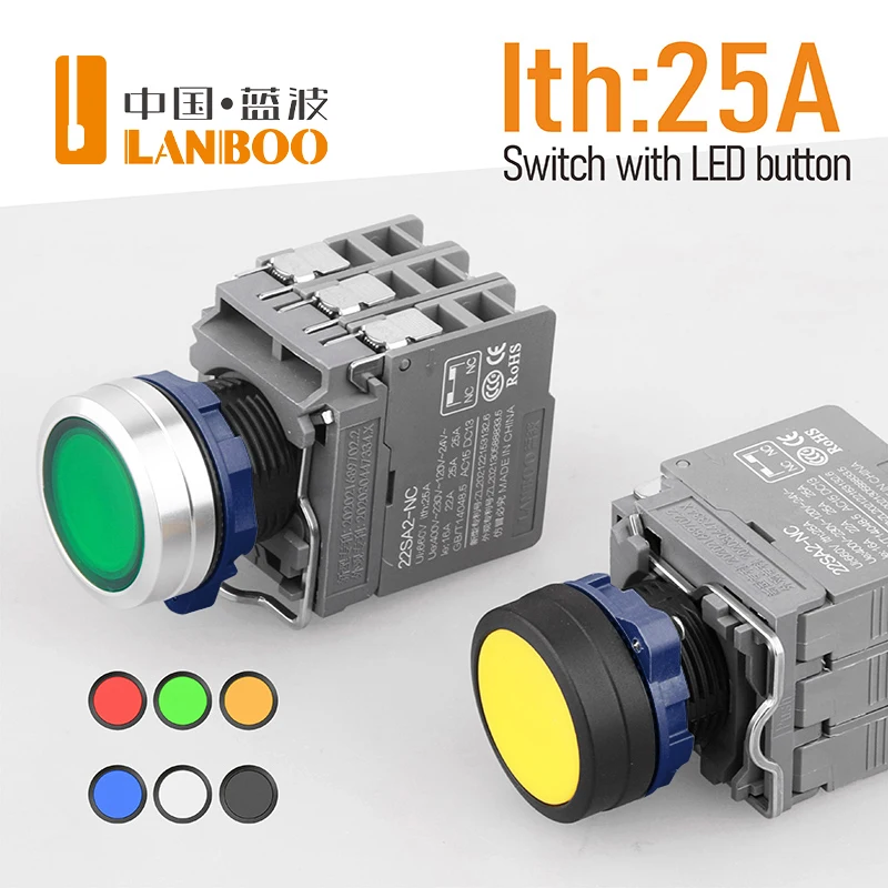 Lightless metal button switch controls start stop self-reset XB2-BA31/42/BD33/21 LANBOO