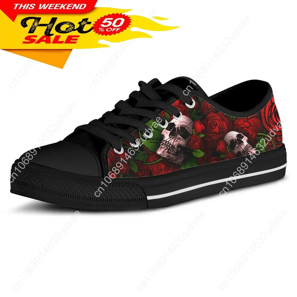 Baskets gothiques en toile pour femmes, chaussures plates vintage, impression tête de mort et rose en 3D, design de marque