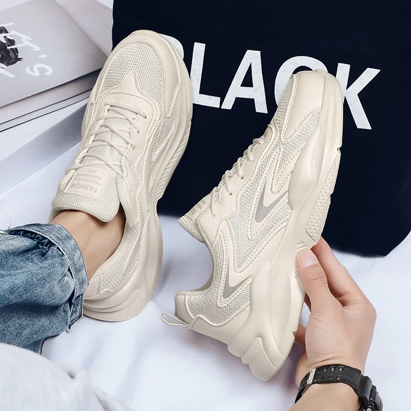 

Trendy White Sneakers Casual oes Breathable Me Upper Thi Bot Heightening Dad Sle Men's Sport oes Summer New Arrival