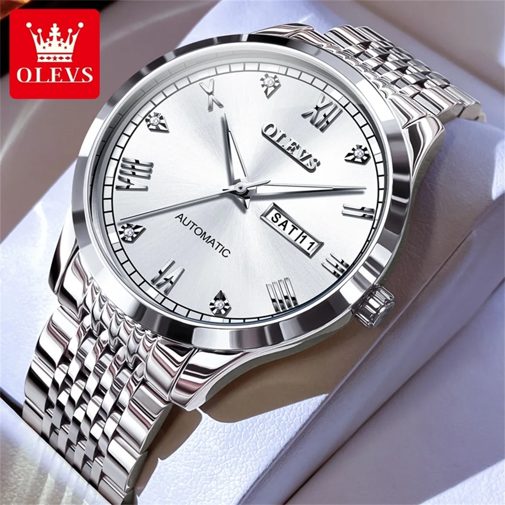 OLEVS Watch for Men Automatic Classic Mechanical Watch Luxury Stainless Steel Dress Casual Waterproof Day/Date Calendar watch