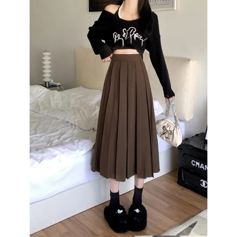 Modest Skirts for Women  Korean Style Long Black Skirt Women\'s Pleated Skirt Long Skirts for Women Fashion 2023 Dazy  A-LINE