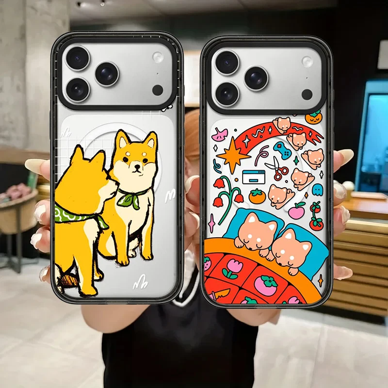 

Cartoon Sleeping Dog Impact / Compact Border Magnetic Cover for IPhone 12 13 14 15 16 17 Pro Max Case for IPhone 17 Air