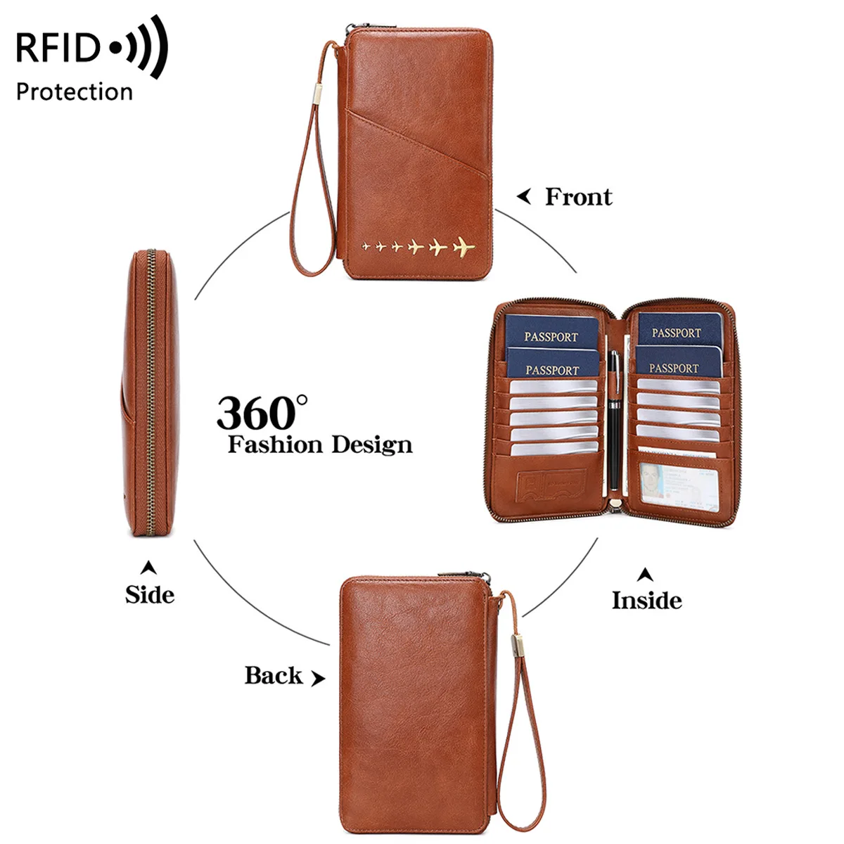 Trendy Airplane Design RFID Blocking Passport Wallet Long Zipper Travel Document Case Fashion Passport Holder 2026 New Arrival view 3