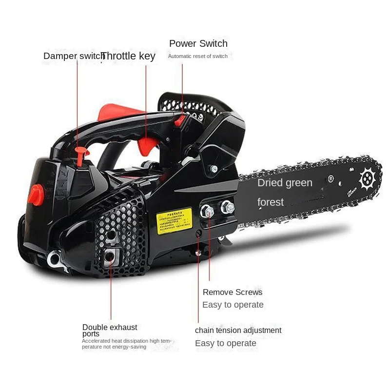 Motosierra de bambú de alta potencia de 4900W, 12 pulgadas, tecnología alemana, sierra de gasolina para madera, sierra eléctrica de alta potencia para carpintería doméstica.