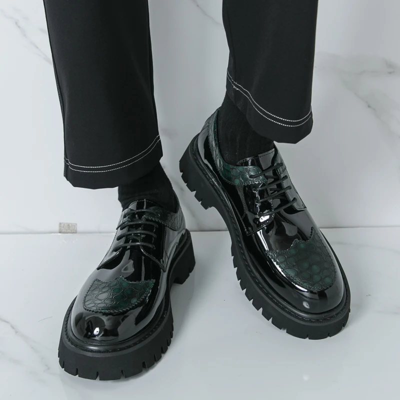 

New Thick Soled Men Formal Shoes Classic Trend Fashion Color Blocked Lace Up Casual Business Men Shoes Large Size 38-46