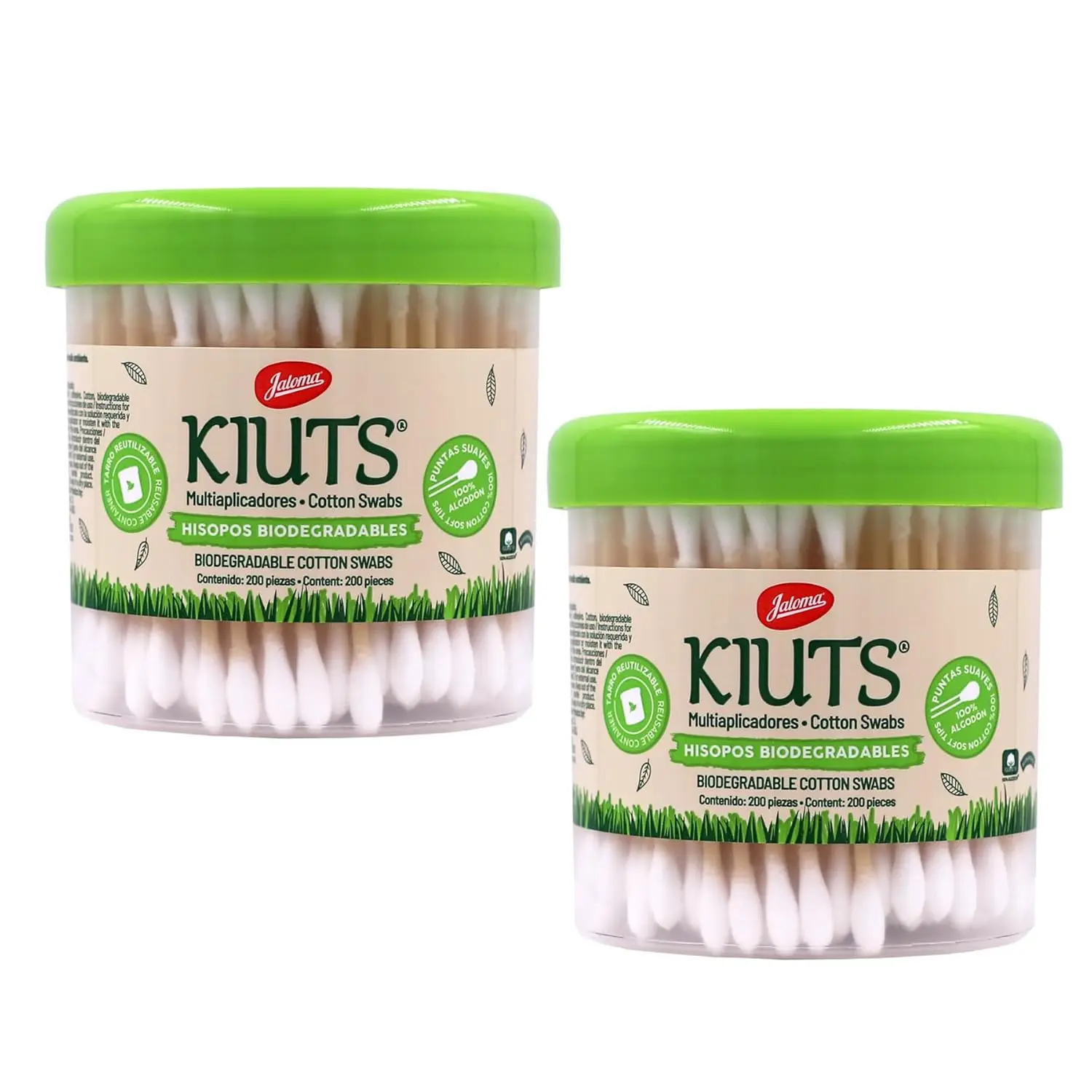 

Kiuts Cotton Swabs, Biodegradable, for Hygiene and Beauty, 2Pack, 200 Ct Each Jar