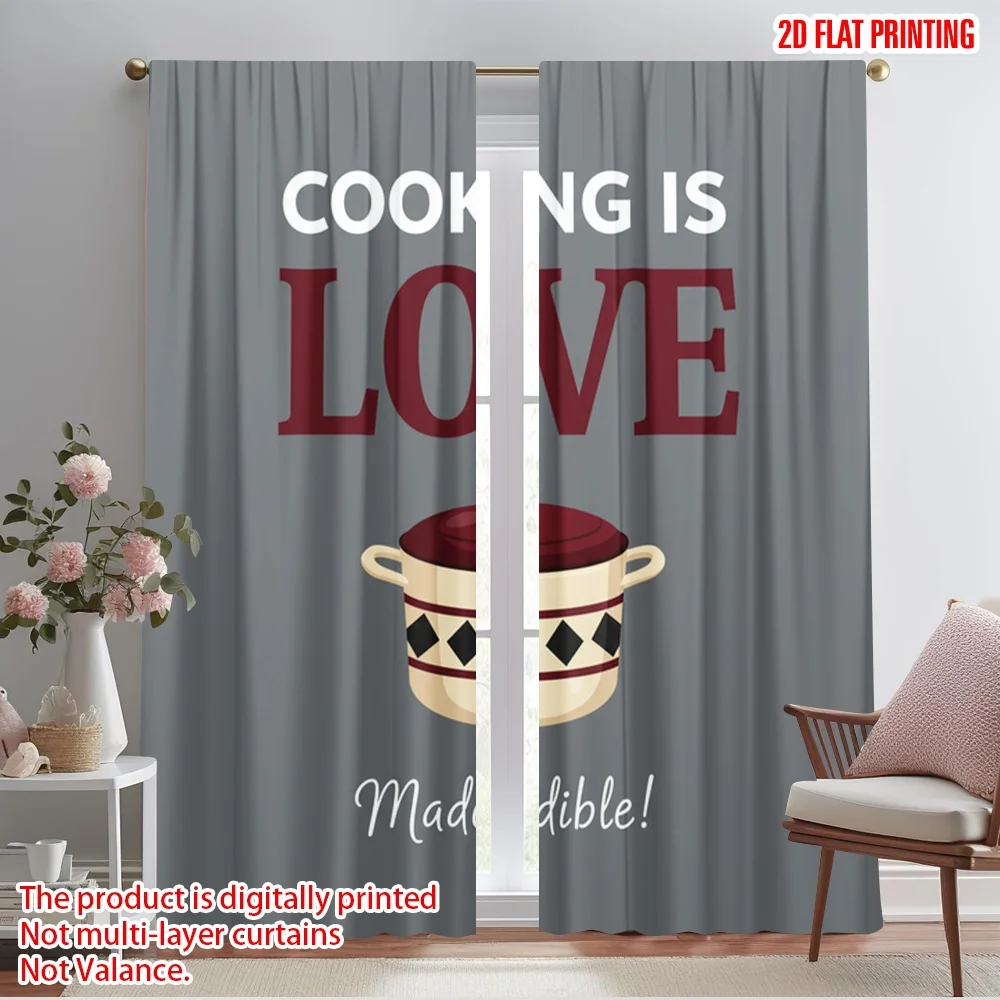 

2pcs 2D flat printing Drapes Cooking Love Kitchen Polyester Without Electricity 0 Perfect for Holiday Parties Home Decor