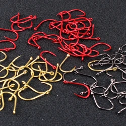 FISH KING 50-100pcs Gold Fishing Hook High Carbon Steel 1#-12# Barbed Hook With Ringed EYE Red Fishhooks for Carp Fishing Tackle