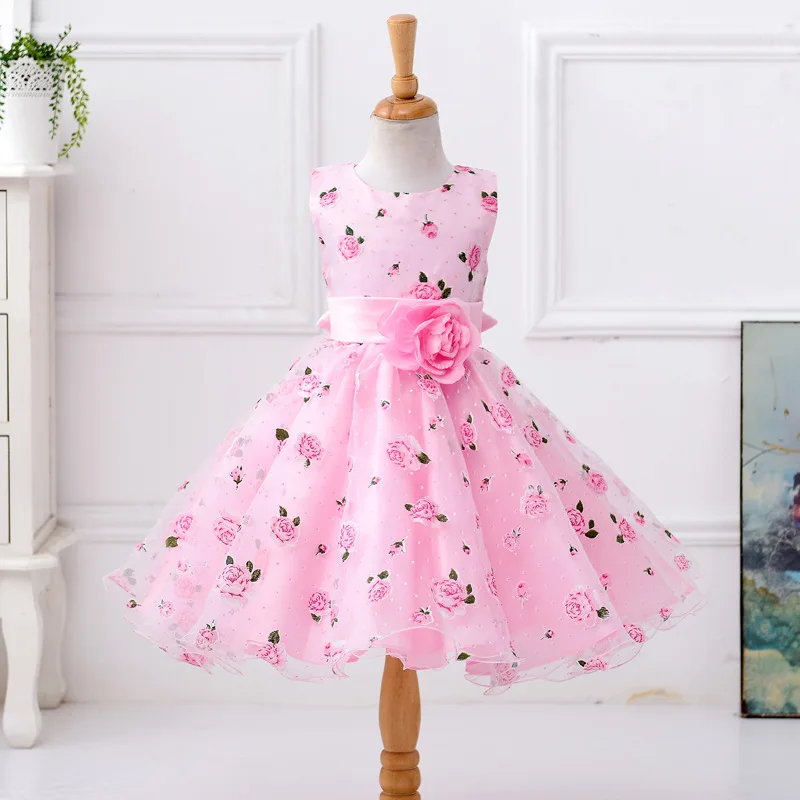 Big Flower Bridesmaid Princess Dress For Girls Children Clothing Sleeveless Girls Party Dresses Lace Birthday Wedding Gown 3-10Y